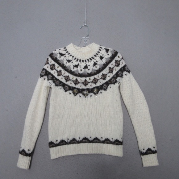 LOFT Sweaters - LOFT Sweater XS Fair Isle Fisherman Embellished‎ Beaded Wool Alpaca Blend Nordic